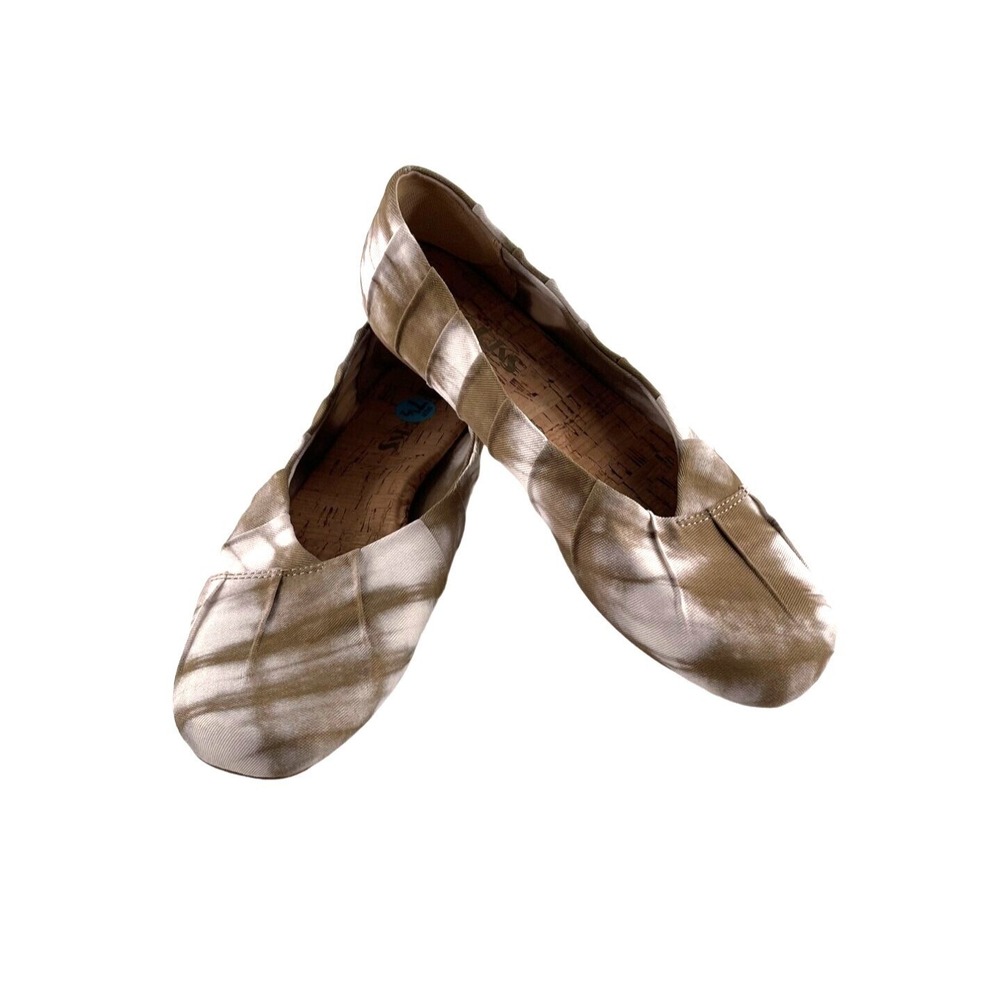 Korks Women's Palmer Khaki White Tie Dye Square Toe Ruched Ballet Flat Size 7.5